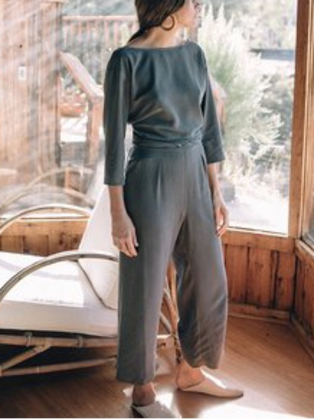OZMA Olive Gray Lagenlook Wide-Leg Jumpsuit